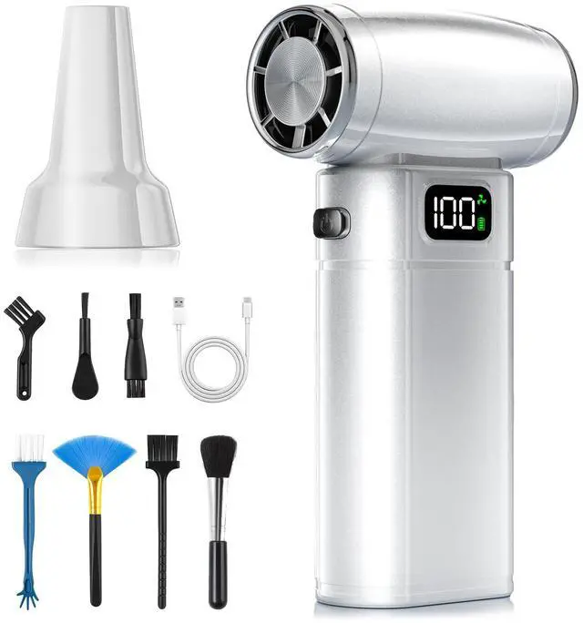 Main image of PHIXBEAR Aluminum Compressed Air Duster - 90,000RPM Elegant Rechargeable Cordless Electric Air Blower with LED Display, 5 Speeds - Premium Keyboard Cleaning Kit for PC Car Outdoor Use