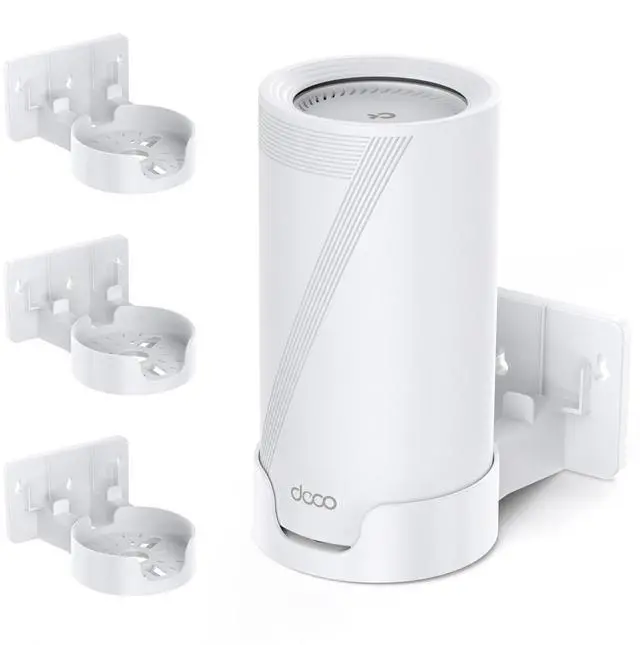 Main image of Wall Mount for TP-Link Deco BE65-5G/BE75/BE85/BE95/BE10000/BE22000/BE33000 Mesh WiFi 7, Upgraded ABS Bracket Holder with Cable & Power Adapter Storage, Easy Installation (White-3)