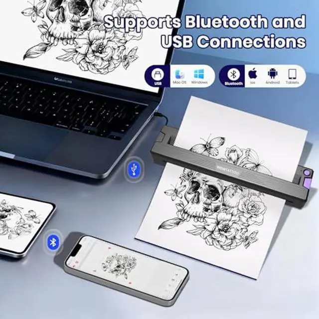 Alt view image 3 of 5 - 300 DPI Tattoo Stencil Printer Machine,Portable Bluetooth Thermal Wireless Printer for Tattoo Artists&Beginners,with Transfer Paper and Thermal Paper,Compatible with Phone&PC