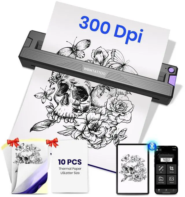Main image of 300 DPI Tattoo Stencil Printer Machine,Portable Bluetooth Thermal Wireless Printer for Tattoo Artists&Beginners,with Transfer Paper and Thermal Paper,Compatible with Phone&PC