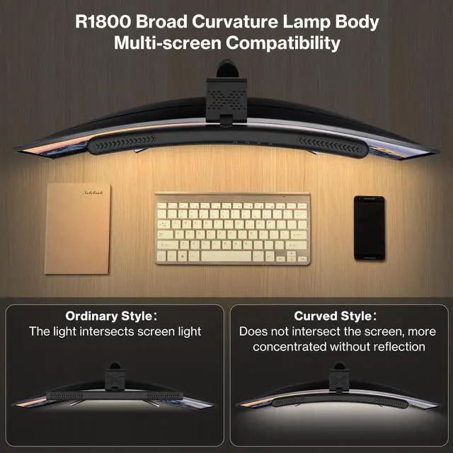 Alt view image 3 of 5 - Laliled Monitor Light Bar, Curved Computer Monitor Lamp for Eye Caring LED Dimmable Screen Light Bar, 3 Color Temperature Mode Light, Touch Control USB Powered Monitor Lamp for Desk/Office/Home/Game