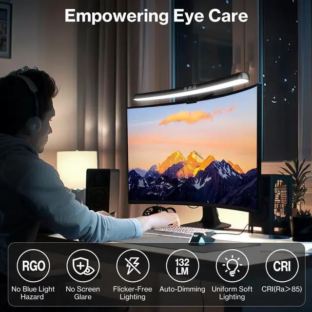 Alt view image 5 of 5 - Laliled Monitor Light Bar, Curved Computer Monitor Lamp for Eye Caring LED Dimmable Screen Light Bar, 3 Color Temperature Mode Light, Touch Control USB Powered Monitor Lamp for Desk/Office/Home/Game