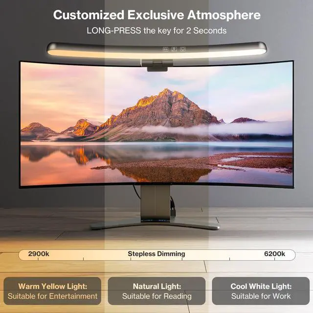 Alt view image 2 of 5 - Laliled Monitor Light Bar, Curved Computer Monitor Lamp for Eye Caring LED Dimmable Screen Light Bar, 3 Color Temperature Mode Light, Touch Control USB Powered Monitor Lamp for Desk/Office/Home/Game