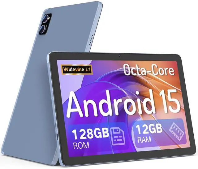 Main image of JUNYANG Tablet 10.1 Inch Android 15, 12GB RAM 128GB ROM (Up to 2TB Expand), Octa-Core Processor, 1280x800 HD Touch Screen, 8H Battery Life, Dual Camera 13MP+5MP, 5G WiFi Tablet PC, Widevine L1