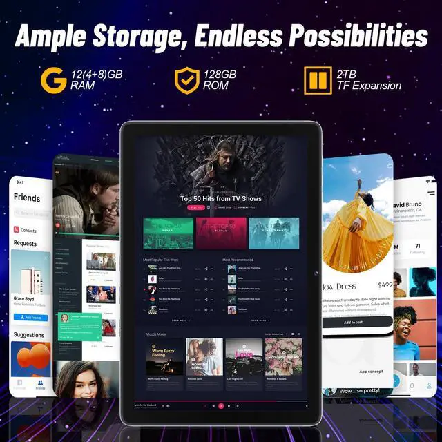 Alt view image 5 of 5 - JUNYANG Tablet 10.1 Inch Android 15, 12GB RAM 128GB ROM (Up to 2TB Expand), Octa-Core Processor, 1280x800 HD Touch Screen, 8H Battery Life, Dual Camera 13MP+5MP, 5G WiFi Tablet PC, Widevine L1