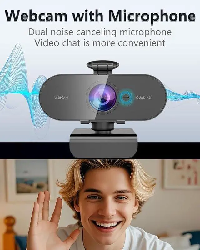 Alt view image 3 of 5 - QMKKX 2K Webcam for pc with Microphone,Privacy Cover Slider Streaming Web cam for Mac Laptop,USB External Computer Camera for Desktop,Best Full Hd face cam for Video Conference,Gaming,Zoom,Teams