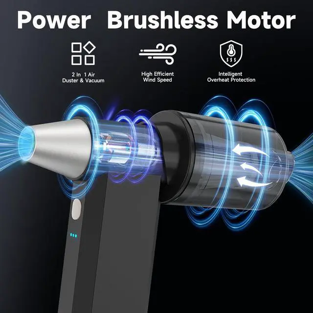 Alt view image 3 of 5 - 2 in 1 Electric Air Duster and Vacuum,130,000 RPM Powerful Cordless Compressed Air Duster,4 Gear Adjustable Handheld Air Blower,Rechargeable Car Vacuum for Computer,Keyboard,Electronic,Home,Outdoor