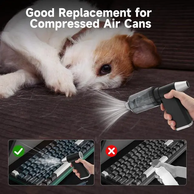 Alt view image 5 of 5 - 2 in 1 Electric Air Duster and Vacuum,130,000 RPM Powerful Cordless Compressed Air Duster,4 Gear Adjustable Handheld Air Blower,Rechargeable Car Vacuum for Computer,Keyboard,Electronic,Home,Outdoor