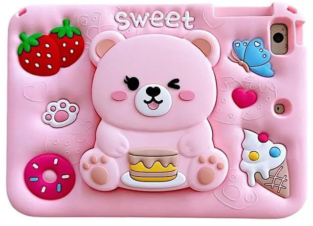 Main image of for iPad A16 Case 11th Generation 11 Inch 2025/for iPad 10th Generation Case 2022 10.9 Inch - Cute Cartoon Soft 3D Silicone Bear Cover with Strap & Stand for Girls Girly