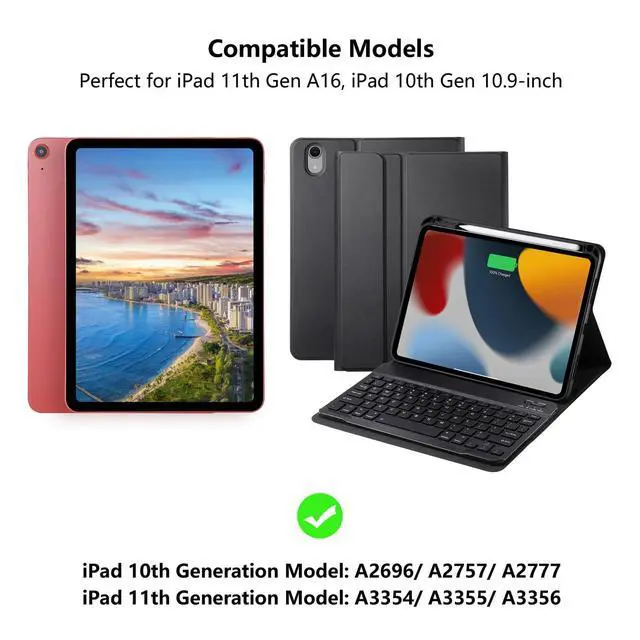 Alt view image 2 of 5 - Keyboard Case for iPad A16 2025 11th Generation/ iPad 10th Gen 10.9'' 2022 Case with Keyboard, Smart Folio Cover with Pencil Holder, Slim Rechargeable Magnetic Bluetooth keyboard Detachable (Black)