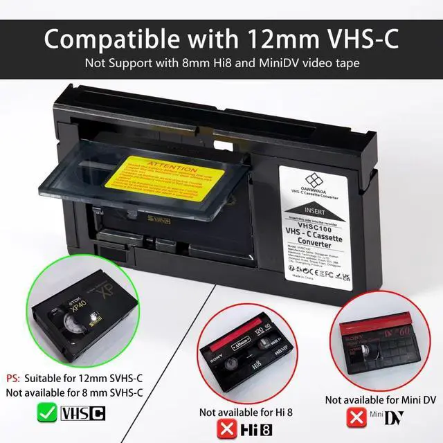 Alt view image 2 of 5 - OAWMWAOA VHS C Cassette Adapter for Camcorders SVHS VHS-C to VHS, Compatible 12mm Tapes, Motorized VHS Cassette Converter (Not Compatible with 8mm / MiniDV / Hi8)