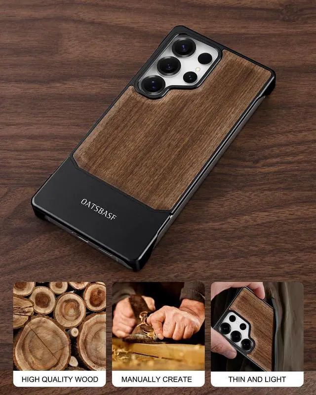 Alt view image 3 of 5 - XAOVUIR for Samsung Galaxy S25 Ultra Case Wood Magnetic, Slim Frameless for Samsung Galaxy S25 Ultra Case for Magsafe, Wooden Protective Phone Cover for Samsung S25Ultra for Men Women, Walnut Black
