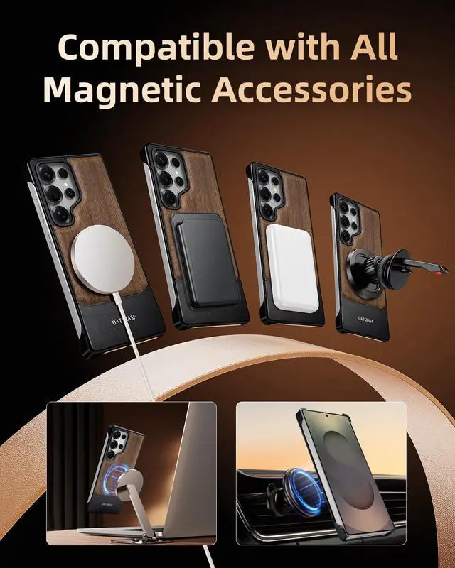 Alt view image 4 of 5 - XAOVUIR for Samsung Galaxy S25 Ultra Case Wood Magnetic, Slim Frameless for Samsung Galaxy S25 Ultra Case for Magsafe, Wooden Protective Phone Cover for Samsung S25Ultra for Men Women, Walnut Black