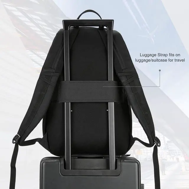 Alt view image 3 of 5 - EVER ADVANCED Work Backpack, Travel Laptop Backpack for Women Men with Luggage Sleeve, Fit 15.6Inch Laptop, Water Resistant Bookbag Carry on BagPack, Black