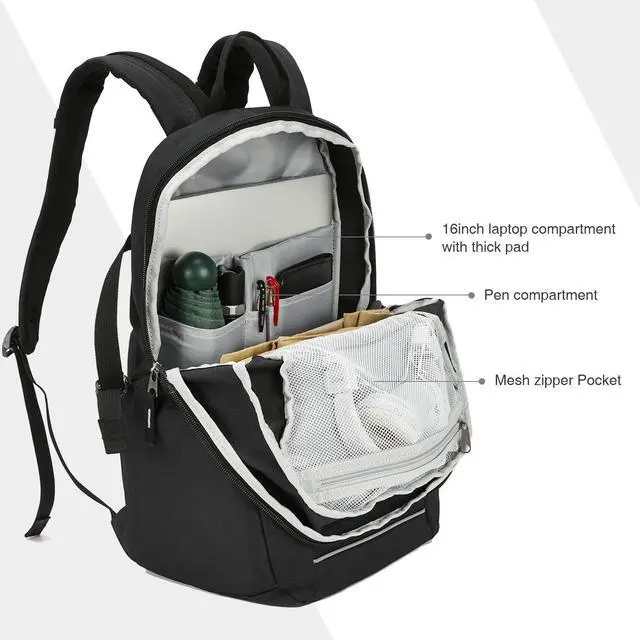 Alt view image 4 of 5 - EVER ADVANCED Work Backpack, Travel Laptop Backpack for Women Men with Luggage Sleeve, Fit 15.6Inch Laptop, Water Resistant Bookbag Carry on BagPack, Black