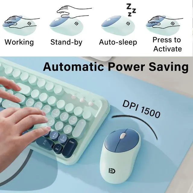 Alt view image 3 of 5 - XuanGui Wireless Keyboard and Mouse Combo with Round Keycaps,Retro Full-Sized Typewriter Keyboard,Tilt Legs &Sleep Mode,2.4GHz Cordless Connection for Mac/Windows/PC Computer(Colorful Blue)