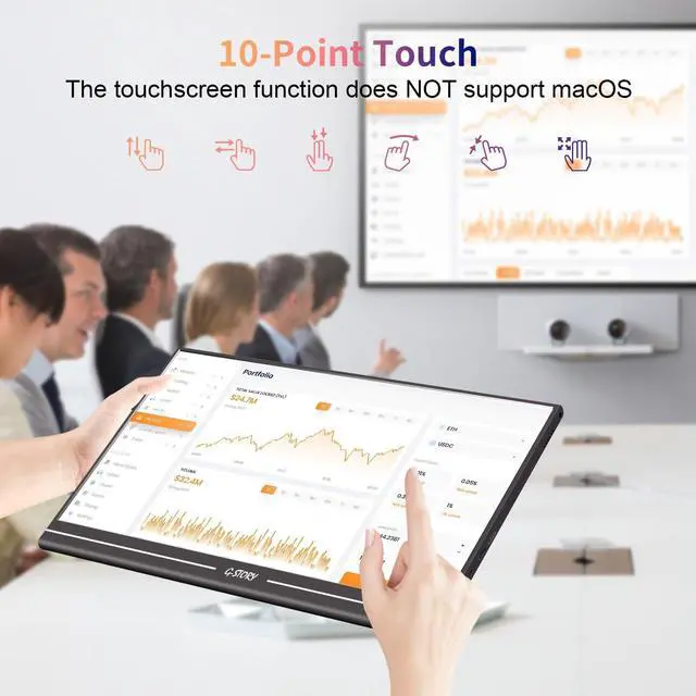 Alt view image 2 of 5 - G-STORY 15.6 inch Touchscreen Portable Monitor 1080P Full HD IPS Display USB-C Gaming Monitor with HDR/FreeSync/Speakers/Mini HDMI for PS5 PS4 Xbox Series NS Laptop PC