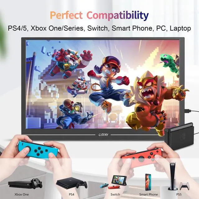 Alt view image 5 of 5 - G-STORY 15.6 inch Touchscreen Portable Monitor 1080P Full HD IPS Display USB-C Gaming Monitor with HDR/FreeSync/Speakers/Mini HDMI for PS5 PS4 Xbox Series NS Laptop PC
