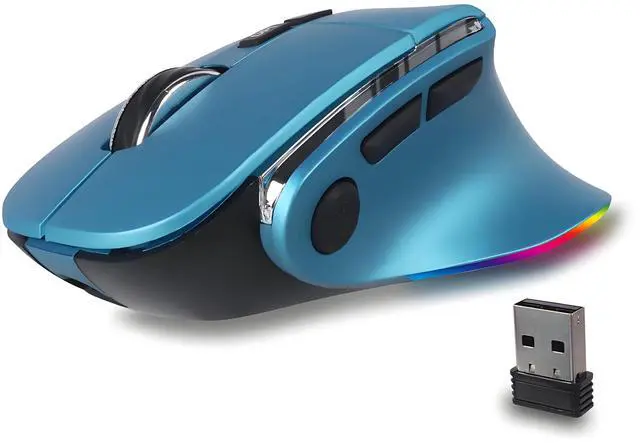 Main image of Ergonomic Mouse Jiggler,Bluetooth Vertical Wireless Mouse,LED Rechargeable Optical Computer Mice, Portable(BT5.2 or USB 2.4GHz) Dual Mode,1000/1600/2400 DPI,8 Buttons for Laptop,PC,Macbook (Blue)