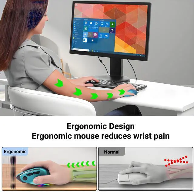 Alt view image 3 of 5 - Ergonomic Mouse Jiggler,Bluetooth Vertical Wireless Mouse,LED Rechargeable Optical Computer Mice, Portable(BT5.2 or USB 2.4GHz) Dual Mode,1000/1600/2400 DPI,8 Buttons for Laptop,PC,Macbook (Blue)