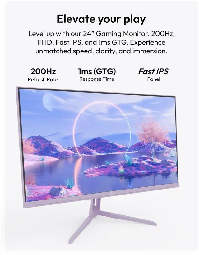 Alt view image 2 of 5 - Pixio PX248 Wave Purple 24 inch 200Hz Refresh Rate FHD 1080p Resolution Fast IPS Panel 1ms GTG Response Time Purple Gaming Monitor with Adaptive Sync