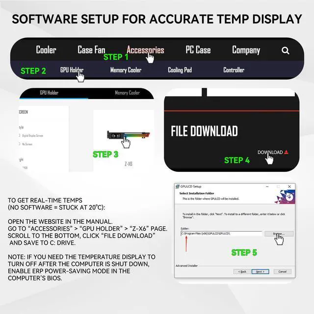 Alt view image 5 of 5 - GSCOLER ARGB GPU Support Bracket with CPU & GPU Temp Display, Universal Graphics Card Support, Multi Angle Adjustable GPU Sag Bracket for Video Cards, GPU Stand Built-in 5V3PIN Addressable RGB Strip