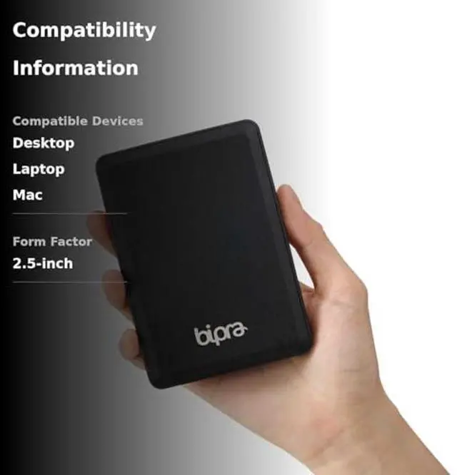 Alt view image 3 of 5 - BIPRA S3 2.5 inch USB 3.0 FAT32 Portable External Hard Drive - Black (500GB)
