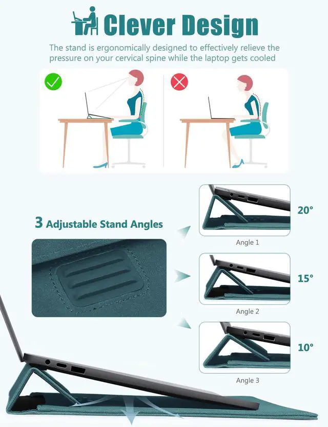 Alt view image 2 of 5 - HYZUO 15 Inch Laptop Sleeve Case with Stand Feature for MacBook Air 15 M4 A3241 M3 A3114 M2 A2941 2025-2023, MacBook Pro 15, 15" Surface Laptop 7/6/5/4/3, with Carrying Pouch, Dark Green