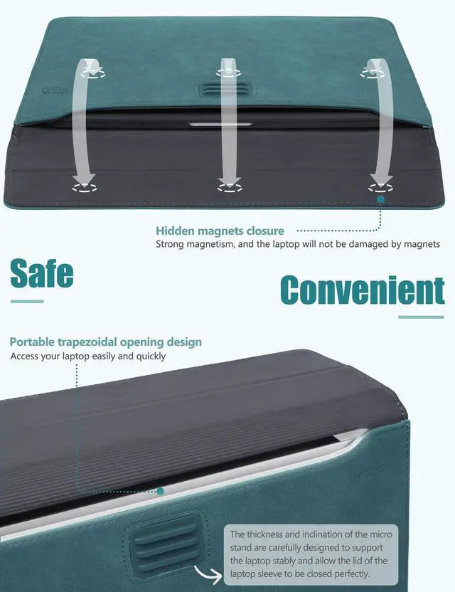 Alt view image 4 of 5 - HYZUO 15 Inch Laptop Sleeve Case with Stand Feature for MacBook Air 15 M4 A3241 M3 A3114 M2 A2941 2025-2023, MacBook Pro 15, 15" Surface Laptop 7/6/5/4/3, with Carrying Pouch, Dark Green