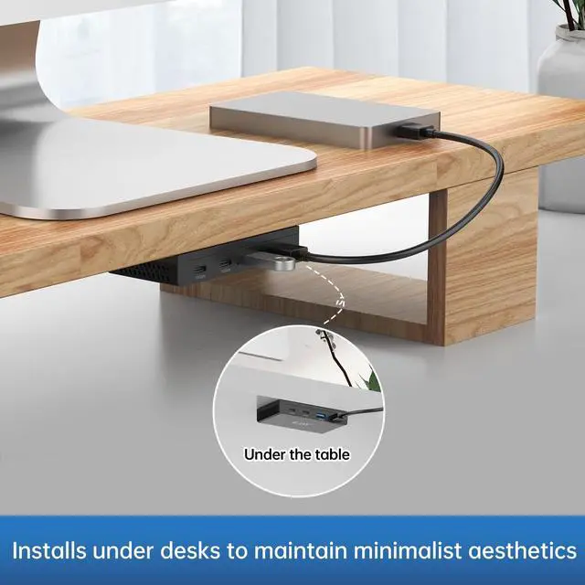 Alt view image 4 of 5 - EJAY 10Gbps Magnetic USB-C Hub, 4-Port USB 3.2 Gen2 Data Transfer, Includes 2 Packs Sliding Rail, Screws and Sticky Pads for MacBook Laptop PC
