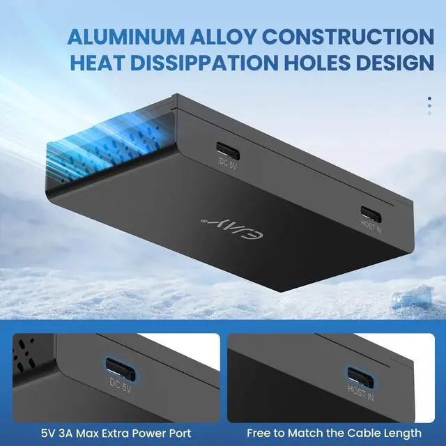 Alt view image 5 of 5 - EJAY 10Gbps Magnetic USB-C Hub, 4-Port USB 3.2 Gen2 Data Transfer, Includes 2 Packs Sliding Rail, Screws and Sticky Pads for MacBook Laptop PC