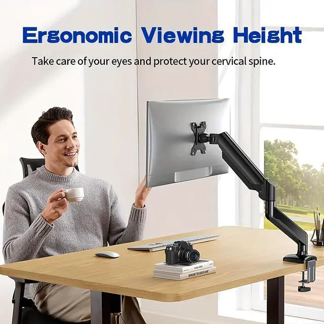 Alt view image 4 of 5 - Ultrawide Monitor Arm for 13 to 32 inch Flat/Curved Computer Screen, Gas Spring Single Monitor Mount Holds up to 17.63 lbs, Clamp & Grommet Base, VESA 75x75/100x100mm, Black