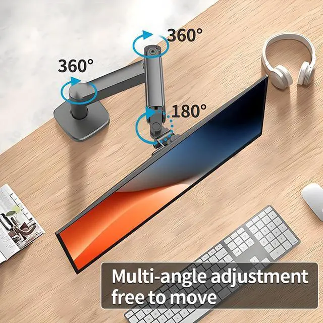 Alt view image 2 of 5 - Ultrawide Monitor Arm for 13 to 32 inch Flat/Curved Computer Screen, Gas Spring Single Monitor Mount Holds up to 17.63 lbs, Clamp & Grommet Base, VESA 75x75/100x100mm, Black