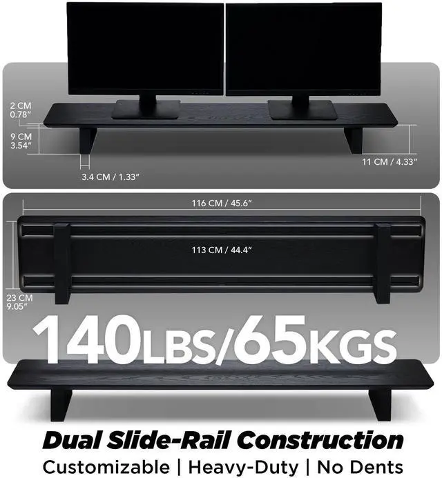 Alt view image 4 of 5 - ULTRARM Moodular Wooden Monitor Stand 45.6 (116cm) Large Desk Organizer with Metal Slide Rails for Drawer, Tray, Laptop, Tablet, Phone & Headphones Customizable Riser for Organized Workspace Black