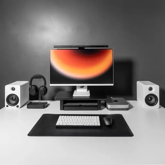 Alt view image 2 of 5 - Raico Desk Cockpit Shelf Monitor Stand System Dual Screen Setup Wood Large Desk Accessory Organizer Unit (Black Wood, Small | 18.8 Inches)