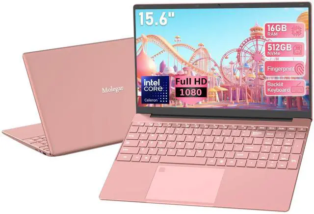 Main image of 15.6" FHD Student Laptop Pink,16GB DDR4 RAM 512GB PCIe SSD,Portable Laptop Computer with Backlit Keyboard,180 ° Angle Opening,Fingerprint Reader,6000mAh Battery,Webcam,WiFi 5,BT 4.2,HDMI,USB 3.0
