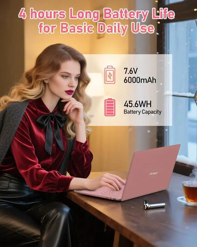 Alt view image 5 of 5 - 15.6" FHD Student Laptop Pink,16GB DDR4 RAM 512GB PCIe SSD,Portable Laptop Computer with Backlit Keyboard,180 ° Angle Opening,Fingerprint Reader,6000mAh Battery,Webcam,WiFi 5,BT 4.2,HDMI,USB 3.0