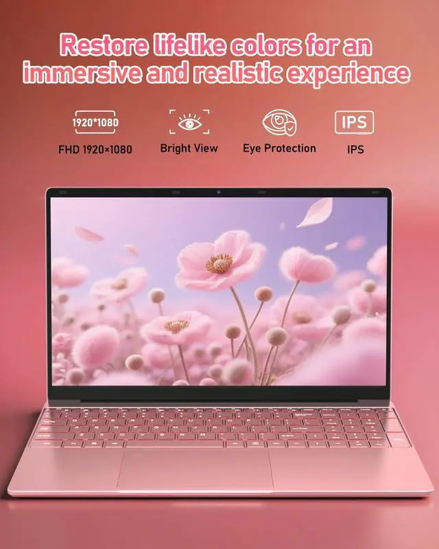 Alt view image 3 of 5 - 15.6" FHD Student Laptop Pink,16GB DDR4 RAM 512GB PCIe SSD,Portable Laptop Computer with Backlit Keyboard,180 ° Angle Opening,Fingerprint Reader,6000mAh Battery,Webcam,WiFi 5,BT 4.2,HDMI,USB 3.0