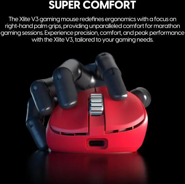 Alt view image 2 of 5 - Pulsar Gaming Gears - Xlite v3 ES Wireless Gaming Mouse, Limited Edition, Ergonomic, Optical Switch, OLED Display, Driverless, PAW3395 Sensor, 100H Battery, 4K dongle Included (Medium, Red)