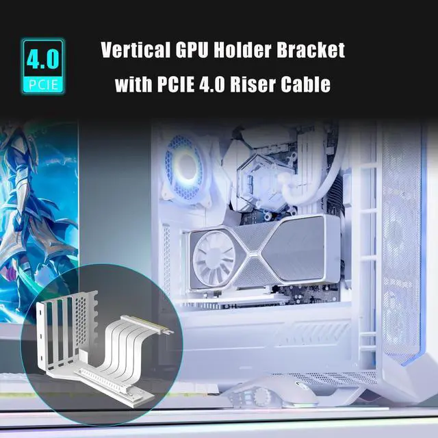 Alt view image 2 of 5 - GLOTRENDS 2-Slot GPU Support Bracket with 200mm PCIe 4.0 Riser Cable for GPU Vertical Mount, Compatible with RTX 40/30 Series and Radeon RX7000/RX6000 Series, PC Cases with Open PCI 7/8-slot Design