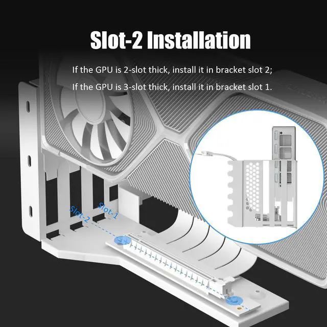 Alt view image 5 of 5 - GLOTRENDS 2-Slot GPU Support Bracket with 200mm PCIe 4.0 Riser Cable for GPU Vertical Mount, Compatible with RTX 40/30 Series and Radeon RX7000/RX6000 Series, PC Cases with Open PCI 7/8-slot Design