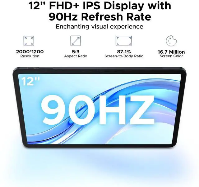 Alt view image 2 of 5 - DOOGEE Tab E3+ Android 15 Tablet,Helio G100 Octa-Core,12 inch Tablet,32GB+256GB/TF 2TB,90Hz Display,8800mAh,Tablets with Keyboard,Pen, Mouse & Case,13MP+5MP,Gemini AI/Dual SIM/Face ID/OTG/GPS,DGRAY