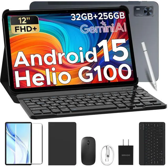 Main image of DOOGEE Tab E3+ Android 15 Tablet,Helio G100 Octa-Core,12 inch Tablet,32GB+256GB/TF 2TB,90Hz Display,8800mAh,Tablets with Keyboard,Pen, Mouse & Case,13MP+5MP,Gemini AI/Dual SIM/Face ID/OTG/GPS,DGRAY