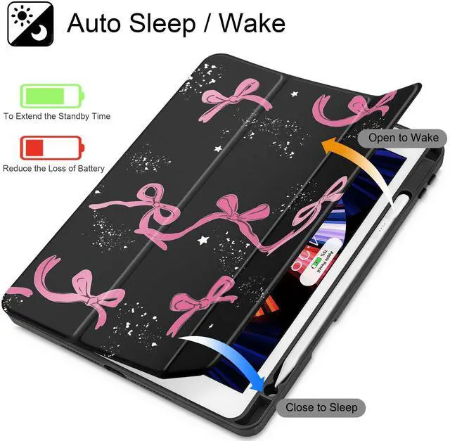 Alt view image 3 of 5 - Tuiklol for iPad 10.2 case 2021 Gen 9th Release Built in Pencil Holder - Trifold Stand-Auto Wake/Sleep TPU Protection Stand Clear Back Cover for 2020 2019 [8th/7th] iPad 10.2 Case, Bow