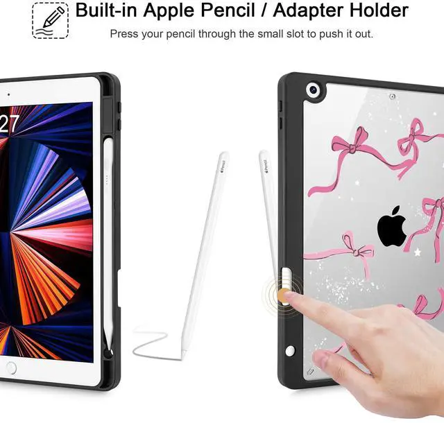 Alt view image 5 of 5 - Tuiklol for iPad 10.2 case 2021 Gen 9th Release Built in Pencil Holder - Trifold Stand-Auto Wake/Sleep TPU Protection Stand Clear Back Cover for 2020 2019 [8th/7th] iPad 10.2 Case, Bow