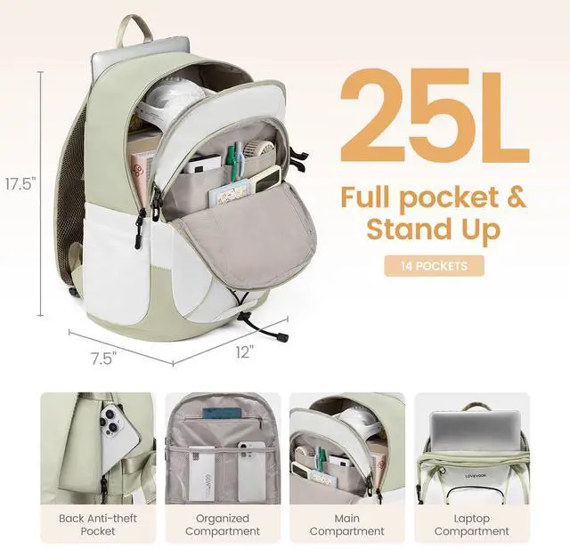 Alt view image 2 of 5 - LOVEVOOK Laptop Backpack for Women Men with Pouch Pocket for Large Capacity Cup,15.6 Inch Waterproof Travel Work Computer Laptop Bag College Teacher Backpack,Lightweight Hiking Backpack,White-Black