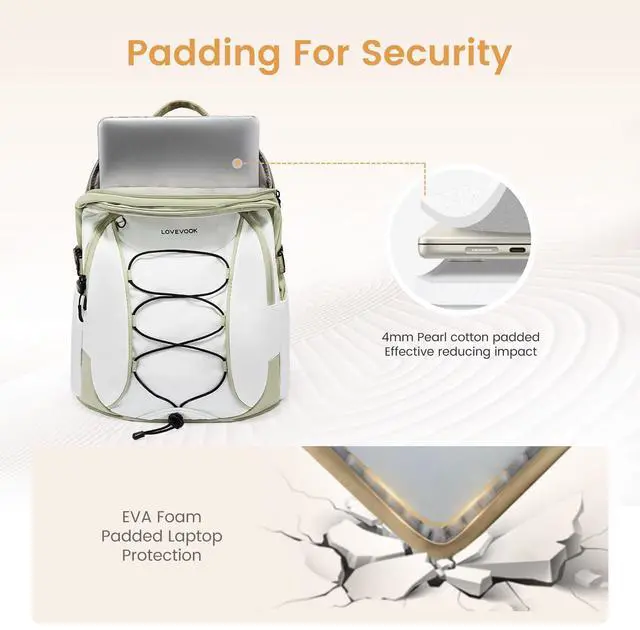 Alt view image 4 of 5 - LOVEVOOK Laptop Backpack for Women Men with Pouch Pocket for Large Capacity Cup,15.6 Inch Waterproof Travel Work Computer Laptop Bag College Teacher Backpack,Lightweight Hiking Backpack,White-Black