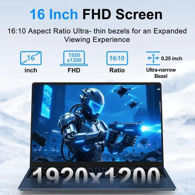 Alt view image 3 of 5 - CHIFUYOU Gaming Laptop, 2025 16 Inch Laptop Computer, N150 Processor (4C/4T, Up to 3.6GHz),16GB RAM 1TB SSD, WiFi 5,BT4.2,16" FHD 1920x1200(16:10), Backlit Keyboard, Blue