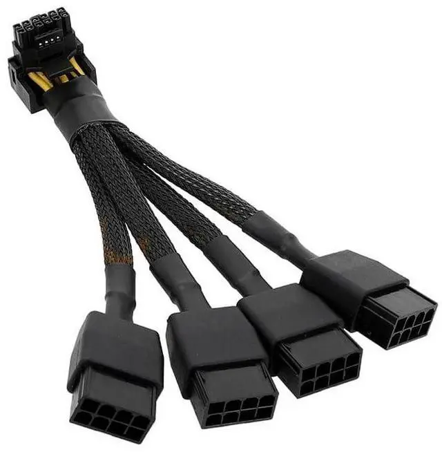 Main image of lilila-ree 12VHPWR 16 Pin 12+4 pin GPU Cable to 4X 8 Pin PCIe 5.0 Extension 90 Degree Angle Sleeved Adapter for GeForce RTX 4090 4080 4070Ti 3090Ti Graphic Card 5.9-inch (Type A)