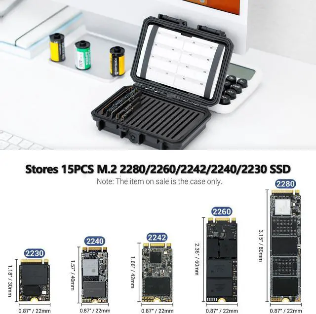 Alt view image 2 of 5 - Hard Plastic 15 Slots M.2 2280 2260 2242 2240 2230 Case, Water-Resistant Shockproof M.2 SSD Holder with Label & Notepaper, 2280 SSD Card Case Vertical Style Drive Storage Box